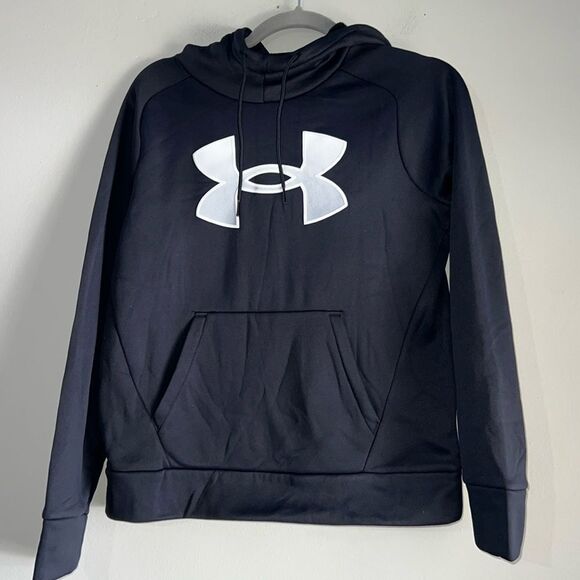 NWT Under Armour Womens Sz XS Fleece Big Logo Black Hoodie Sweatshirt Loose Fit - Picture 1 of 8